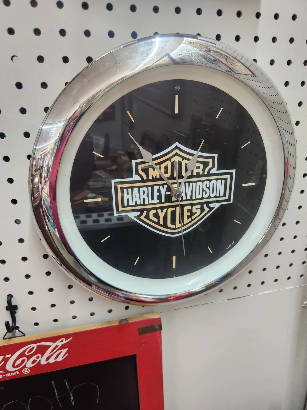Harley-Davidson Black and Gold Wall Clock with Chrome Rim